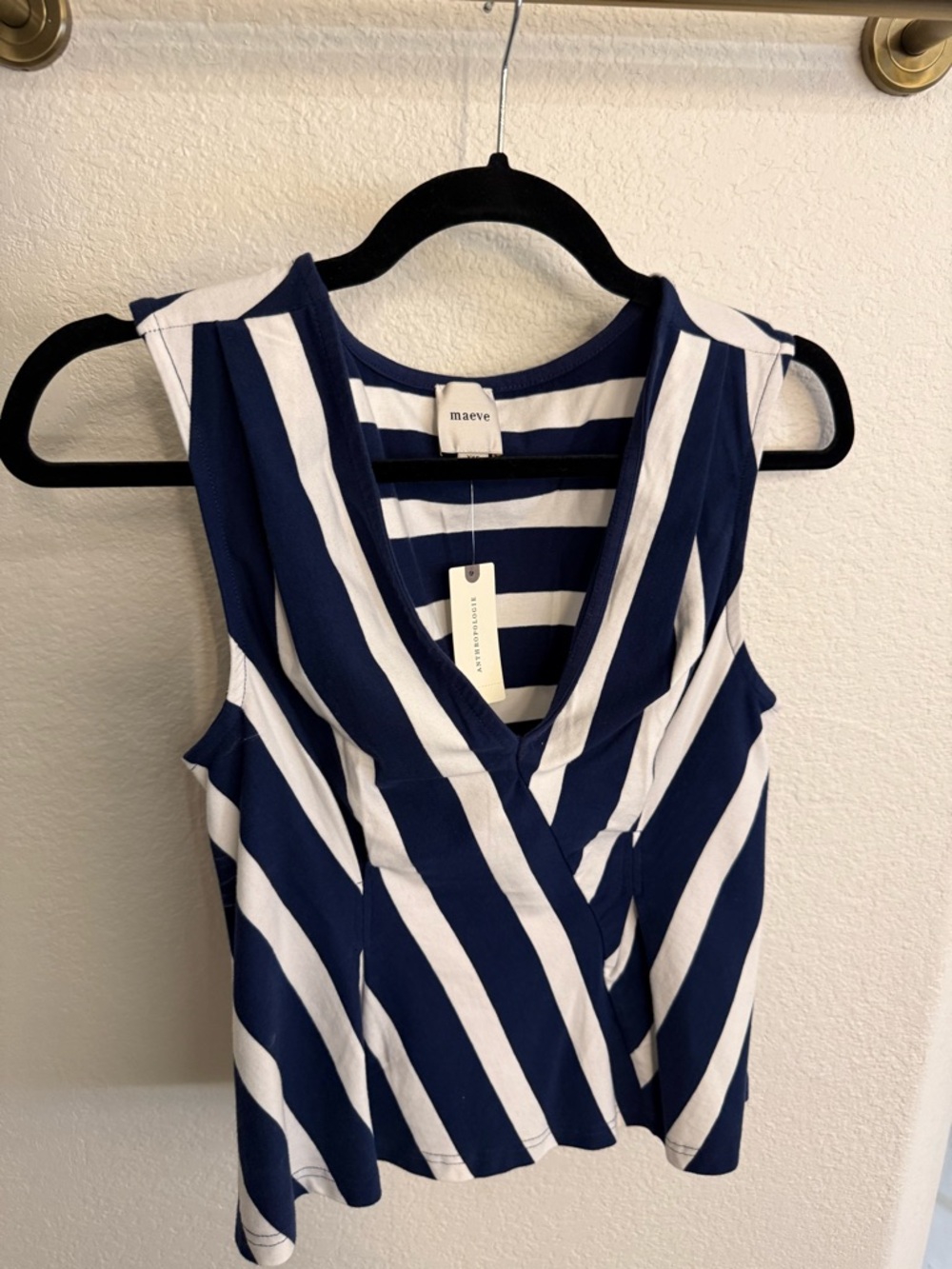 Maeve Navy and White Striped Sleeveless Wrap Top | Anthropologie